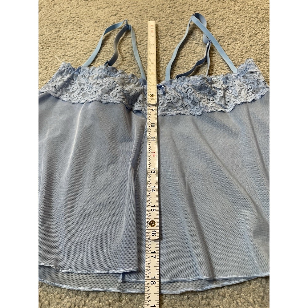 VIP Collections Mesh Nightie Top Women's 6 Blue Floral Lace Front Slit  Romantic - Picture 7 of 11